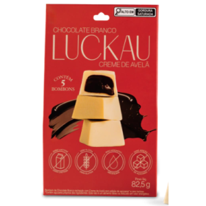 POUCH BOMBOM BRANCO COM CREME DE AVELÃ ZERO AÇÚCAR - LUCKAU